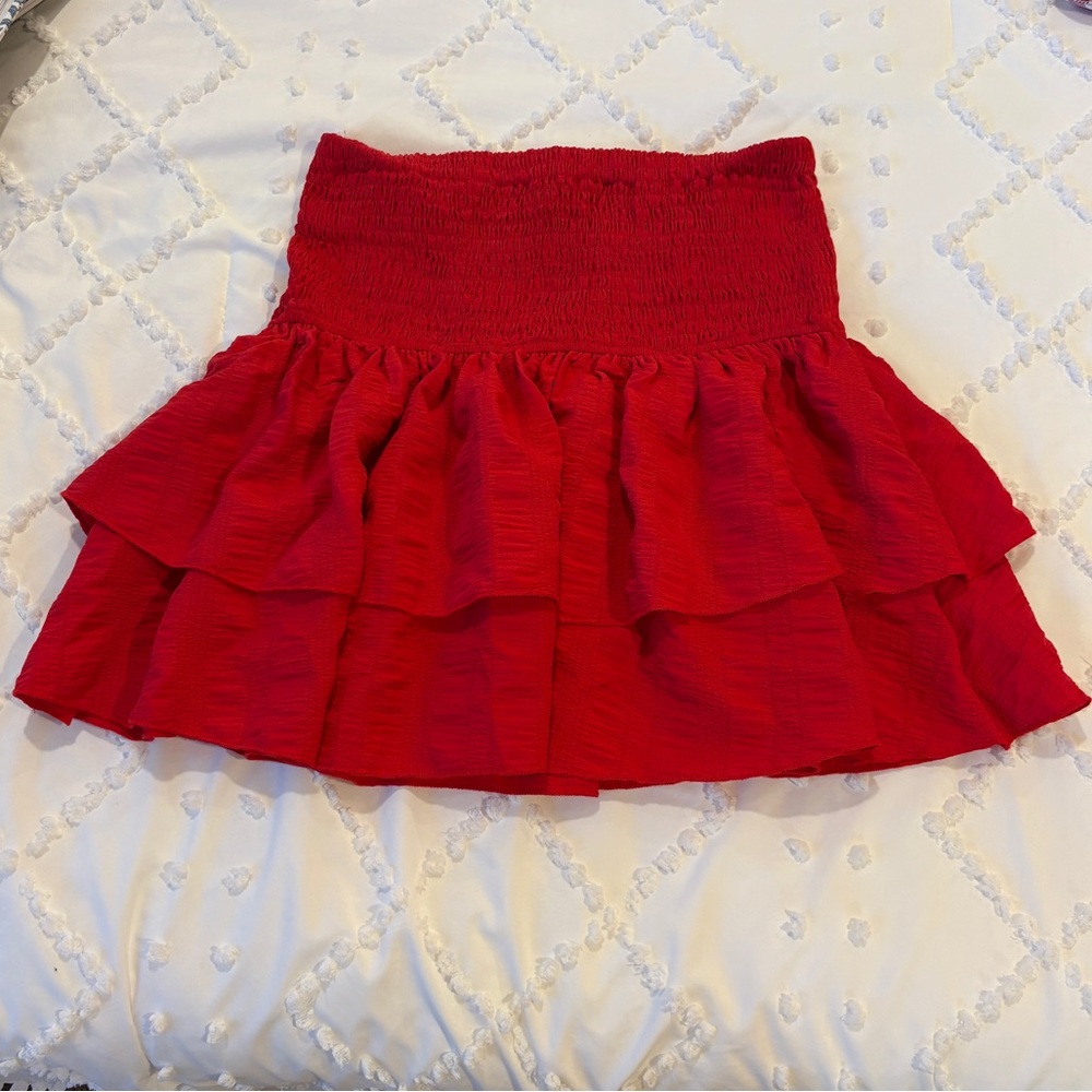 Red ruffled/flowy mini skirt